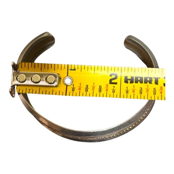 Vintage Two Tone Sterling Silver & Gold Tone Etched Southwest Cuff Bracelet - Picture 7 of 11